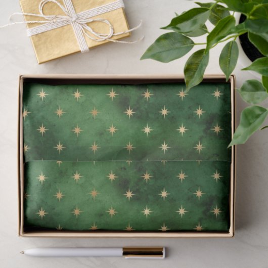 Glam Green Gold Stars Kerstmis Tissuepapier (Geschenk)