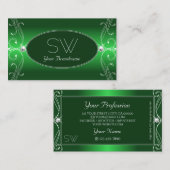 Glam Green Gradient  Sparkle Jewels Initialen Visitekaartje (Voorkant / Achterkant)