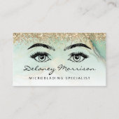 Glam Green Marble Gold Glitter Eyes Microblading Visitekaartje (Voorkant)