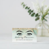 Glam Green Marmer Goud Glitter Ogen Microblading Visitekaartje (Staand voorkant)