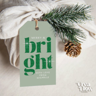 Glam Green Sequin Vrolijk en Helder Kerstmis Cadeaulabel