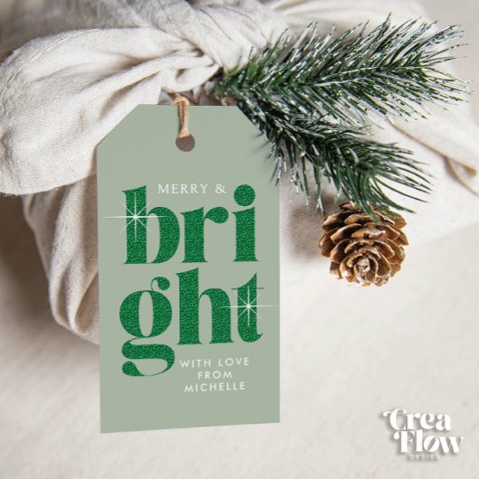 Glam Green Sequin Vrolijk en Helder Kerstmis Cadeaulabel