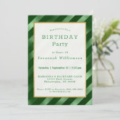 Glam Green Stripe Pattern Birthday Kaart (Staand voorkant)