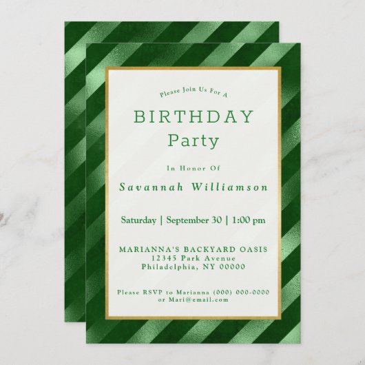 Glam Green Stripe Pattern Birthday Kaart (Voorkant / Achterkant)