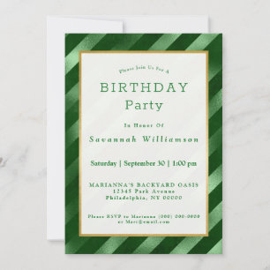 Glam Green Stripe Pattern Birthday Kaart