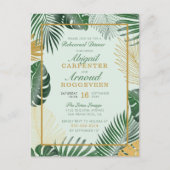 Glam Green Tropical Leaves Modern Rehearsal Dinner Uitnodiging Briefkaart (Voorkant)