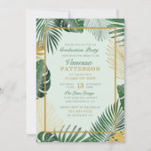 Glam Green Tropical Leaves Trendy Afstuderen Kaart (Voorkant)