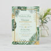 Glam Green Tropical Leaves Trendy Afstuderen Kaart (Staand voorkant)