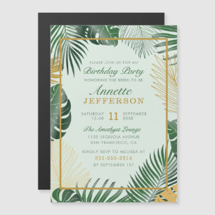 Glam Green Tropical Leaves Trendy Birthday Party Magnetische Uitnodiging