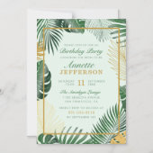 Glam Green Tropical Leaves Trendy Birthday Party Magnetische Uitnodiging (Voorkant)