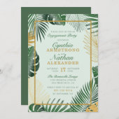 Glam Green Tropical Leaves Trendy Engagement Party Kaart (Voorkant / Achterkant)