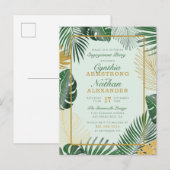 Glam Green Tropical verlaat de moderne partij Uitnodiging Briefkaart (Voorkant / Achterkant)