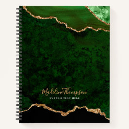 Glam Green Velvet Agate Geode Gold Script Notitieboek