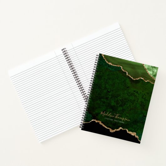 Glam Green Velvet Agate Geode Gold Script Notitieboek (Binnen)