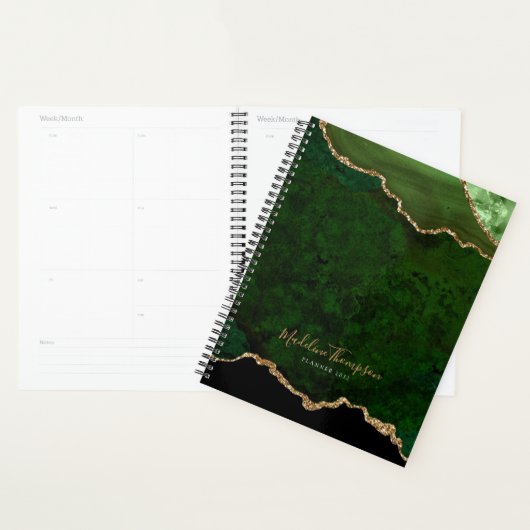Glam Green Velvet Agate Geode Gold Script Planner (Display)