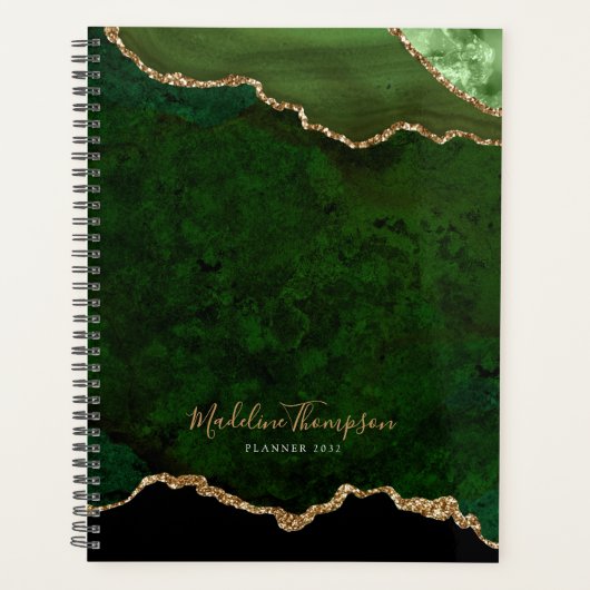 Glam Green Velvet Agate Geode Gold Script Planner (Voorkant)