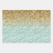 Glam Green White Stripes Gold Glitter Inpakpapier Vel (Voorkant 3)