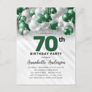 Glam Green Zilveren Ballon Glitter 70e Verjaardag Briefkaart