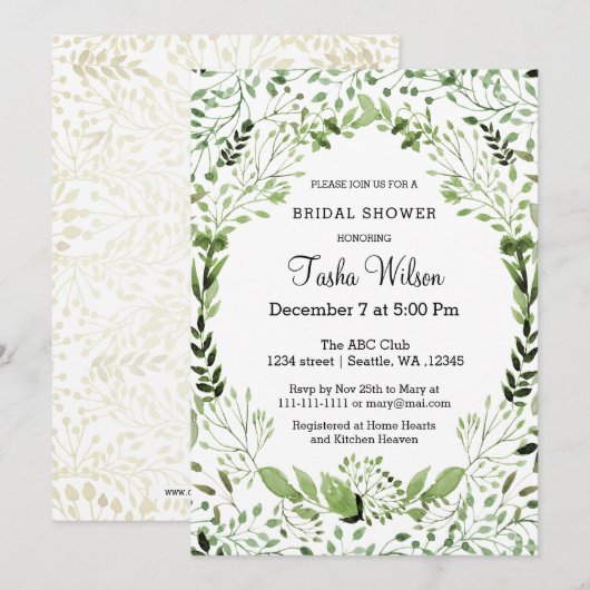 Glam Greenery Bridal Shower-uitnodigingen Kaart (Voorkant / Achterkant)