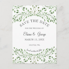 Glam Greenery bruiloft met de datumkaarten Aankondigingskaart