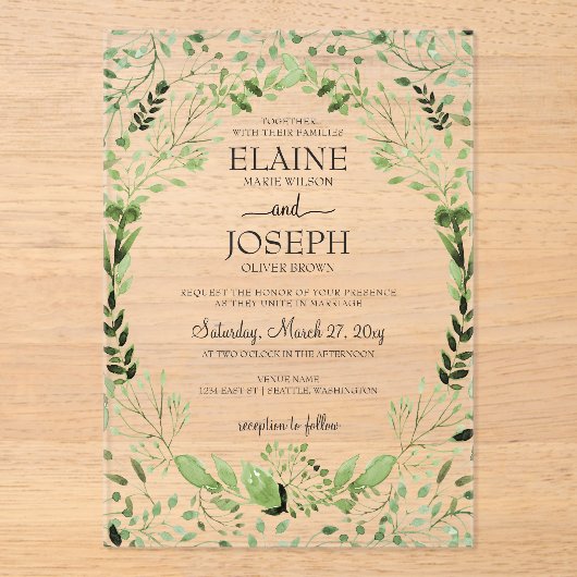 Glam Greenery trouwuitnodigingen Acryl Uitnodigingen (Voorkant)