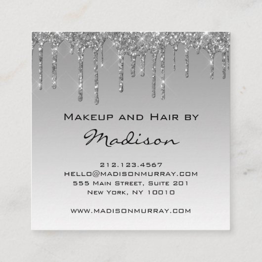 Glam Grey Silver Glitter drukt artiest uit Vierkante Visitekaartje (Achterkant)