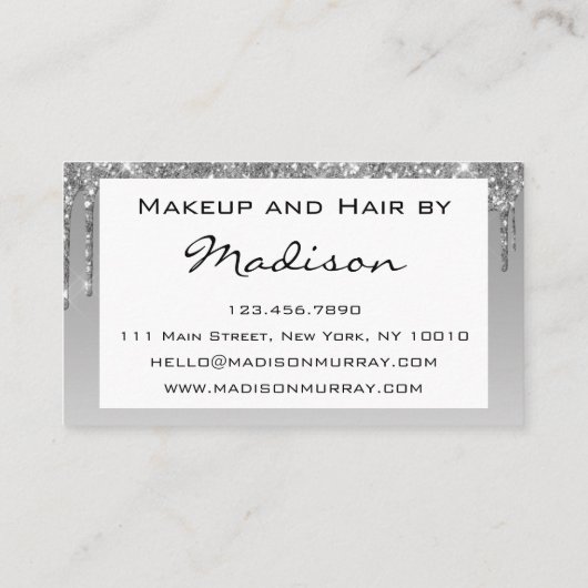 Glam Grey Silver Glitter drukt artiest uit Visitekaartje (Achterkant)