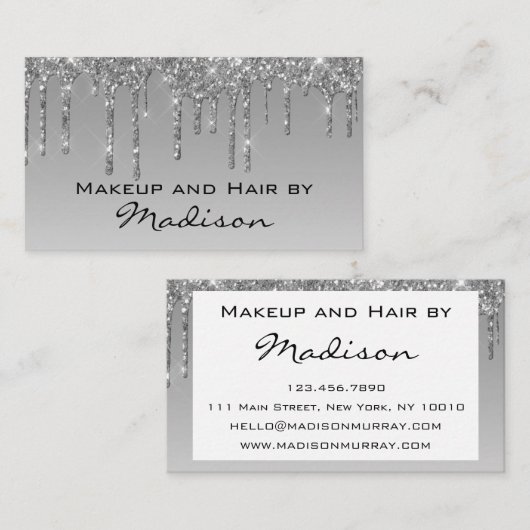 Glam Grey Silver Glitter drukt artiest uit Visitekaartje (Voorkant / Achterkant)