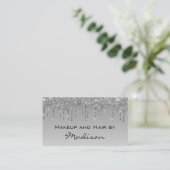 Glam Grey Silver Glitter drukt artiest uit Visitekaartje (Staand voorkant)