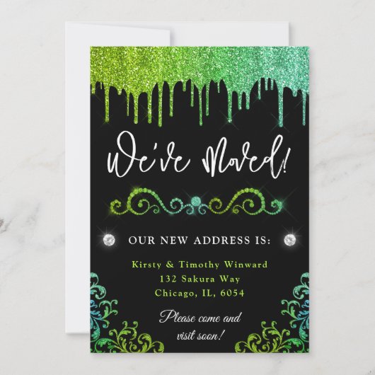 Glam groen en lichtblauwe verloop glitters Nieuwe Aankondiging (Voorkant)