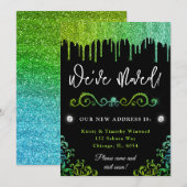 Glam groen en lichtblauwe verloop glitters Nieuwe Aankondiging (Voorkant / Achterkant)