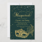 Glam Groen Goud Glitter Masquerade Verjaardag Kaart (Voorkant)