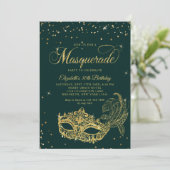 Glam Groen Goud Glitter Masquerade Verjaardag Kaart (Staand voorkant)