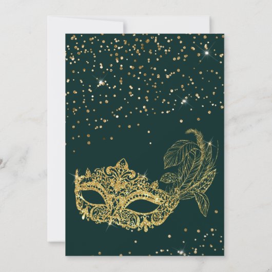Glam Groen Goud Glitter Masquerade Verjaardag Kaart (Achterkant)
