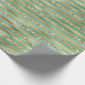 Glam Groen Goud Glitter Strepen Cadeaupapier (Hoek)