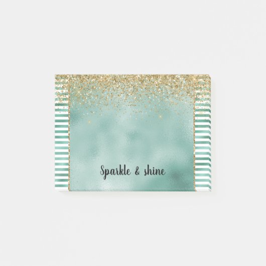Glam Groen Witte Strepen Gouden Glitters Post-it® Notes (Voorkant)