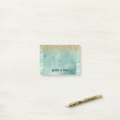 Glam Groen Witte Strepen Gouden Glitters Post-it® Notes (Op bureau)
