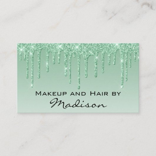 Glam Groene Drip Glitter Drips Visagist Visitekaartje (Voorkant)