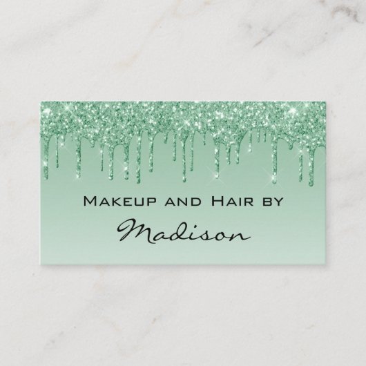 Glam Groene Drip Glitter Make-up Artiest Visitekaartje (Voorkant)