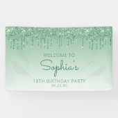 Glam Groene Glitter Drip 18e Verjaardagsfeestje Spandoek (Horizontaal)