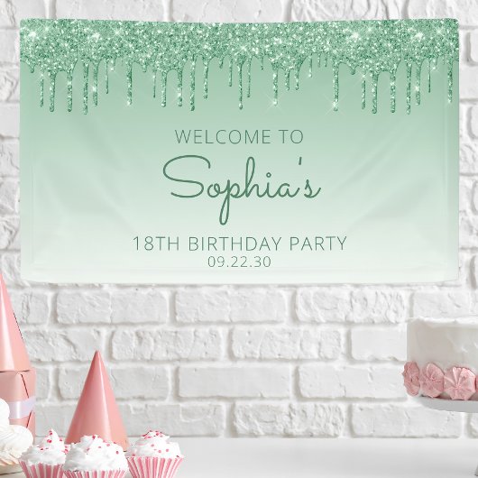 Glam Groene Glitter Drip 18e Verjaardagsfeestje Spandoek