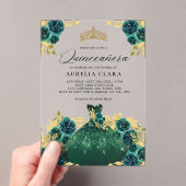Glam Groene Jurk Bloemen 15e Quinceañera Acryl Uitnodigingen (Insitu (Draagbaar))