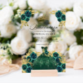 Glam Groene Jurk Bloemen 15e Quinceañera Acryl Uitnodigingen
