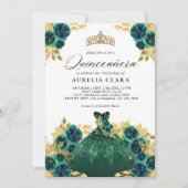 Glam Groene Jurk Bloemen 15e Quinceañera Kaart (Voorkant)