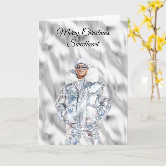 Glam Guy Silver Christmas Kaart (Gele Bloem)