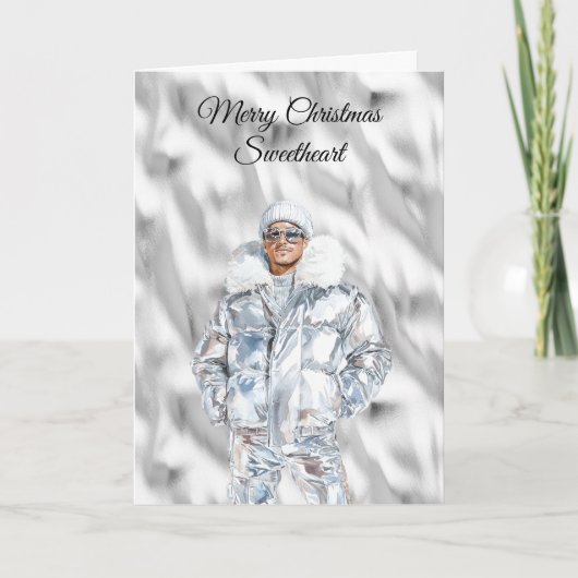 Glam Guy Zilver Kerstmis Kaart (Voorkant)
