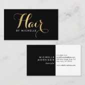 Glam Haarstylist Script Text Gold/Black Visitekaartje (Voorkant / Achterkant)