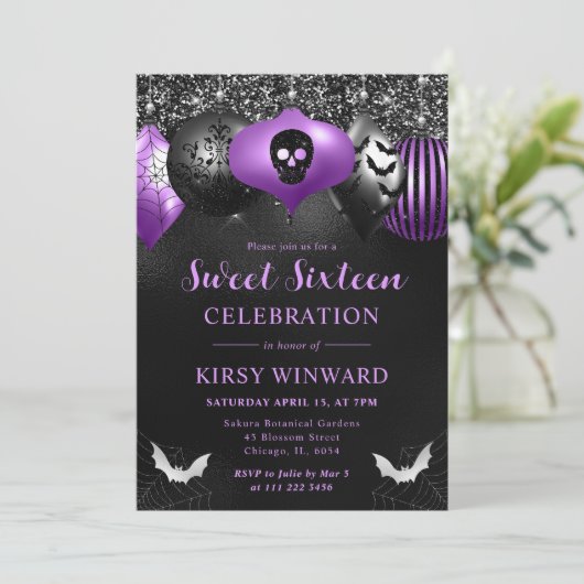 Glam Halloween Ornamenten Sweet 16 Kaart (Staand voorkant)