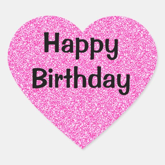 Glam Happy Birthday Black Hot Pink Glitter Sparkle Hart Sticker (Voorkant)