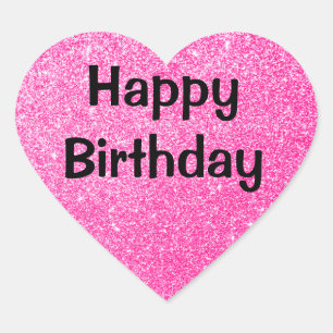 Glam Happy Birthday Black Hot Pink Glitter Sparkle Hart Sticker
